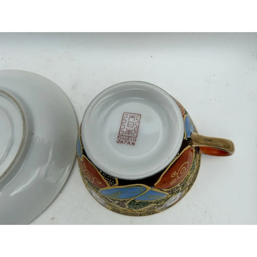 Vintage Japanese Satsuma Moriage Immortals Teacup Saucer & 7.5